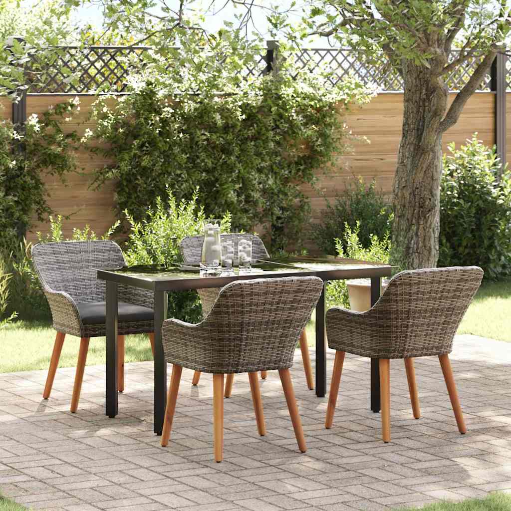 Set da Pranzo per Giardino 5 pz Grigio polyrattan