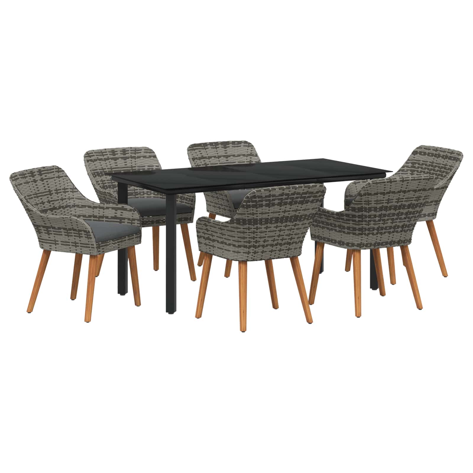 Set da Pranzo per Giardino 7 pz Grigio polyrattan