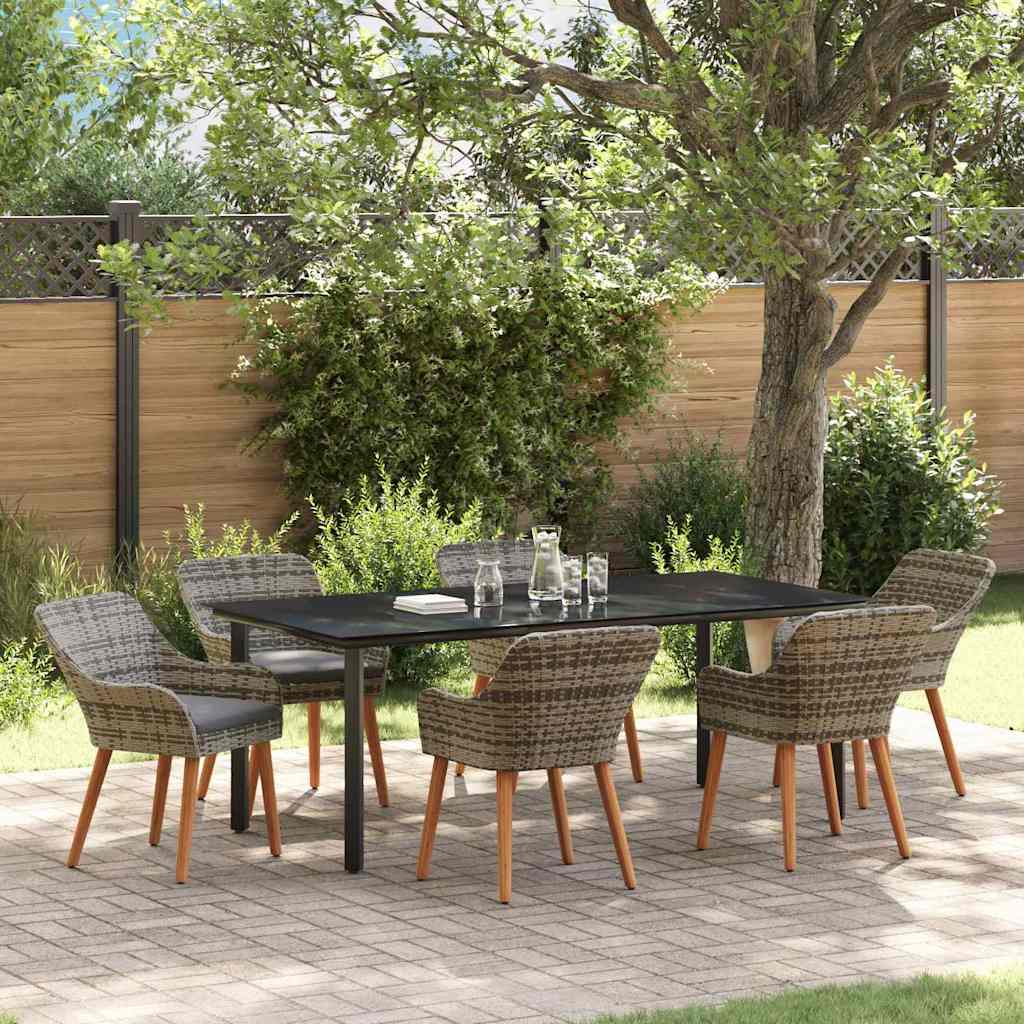Set da Pranzo per Giardino 7 pz Grigio polyrattan
