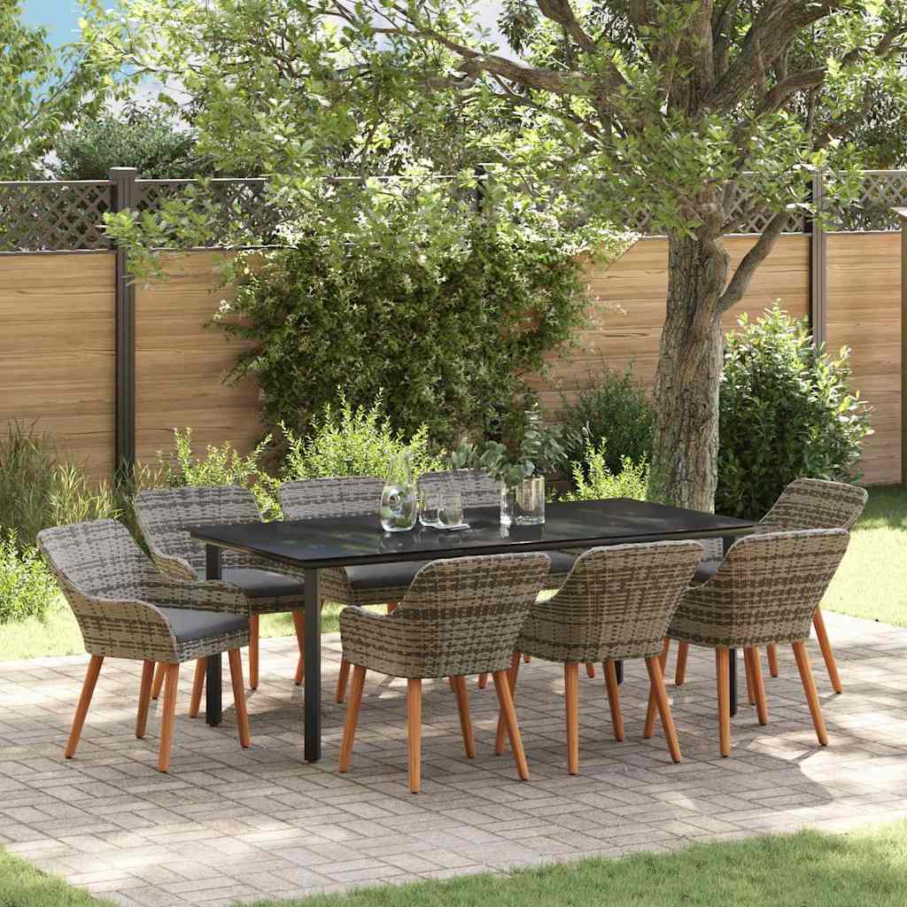 Set da Pranzo per Giardino 9 pz Grigio polyrattan