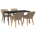 Set da Pranzo per Giardino 5 pz Beige polyrattan