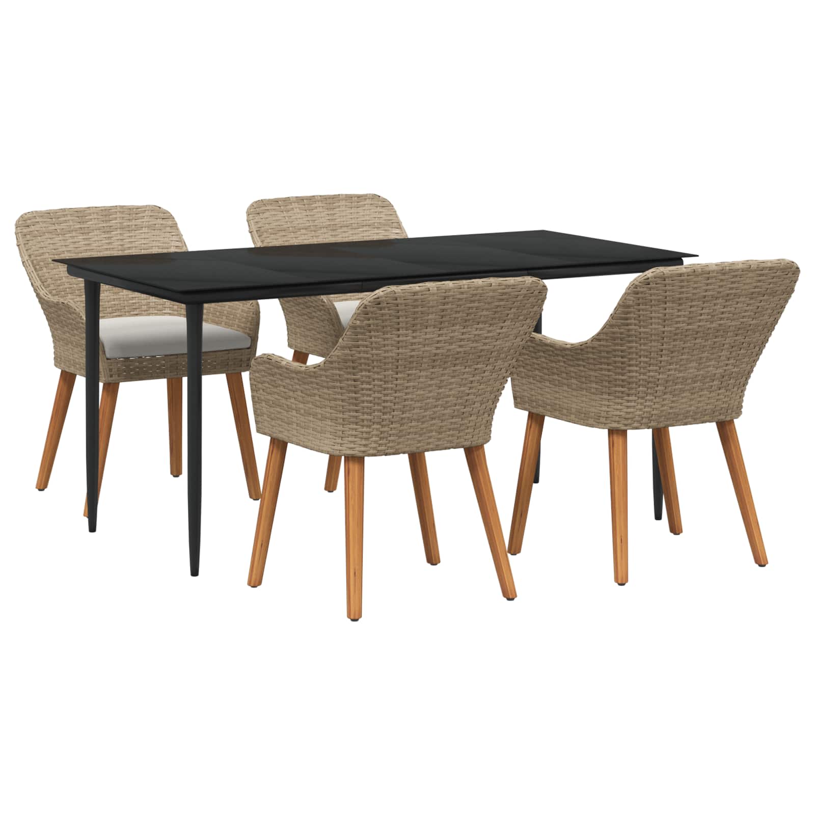 Set da Pranzo per Giardino 5 pz Beige polyrattan
