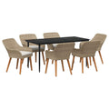 Set da Pranzo per Giardino 7 pz Beige polyrattan