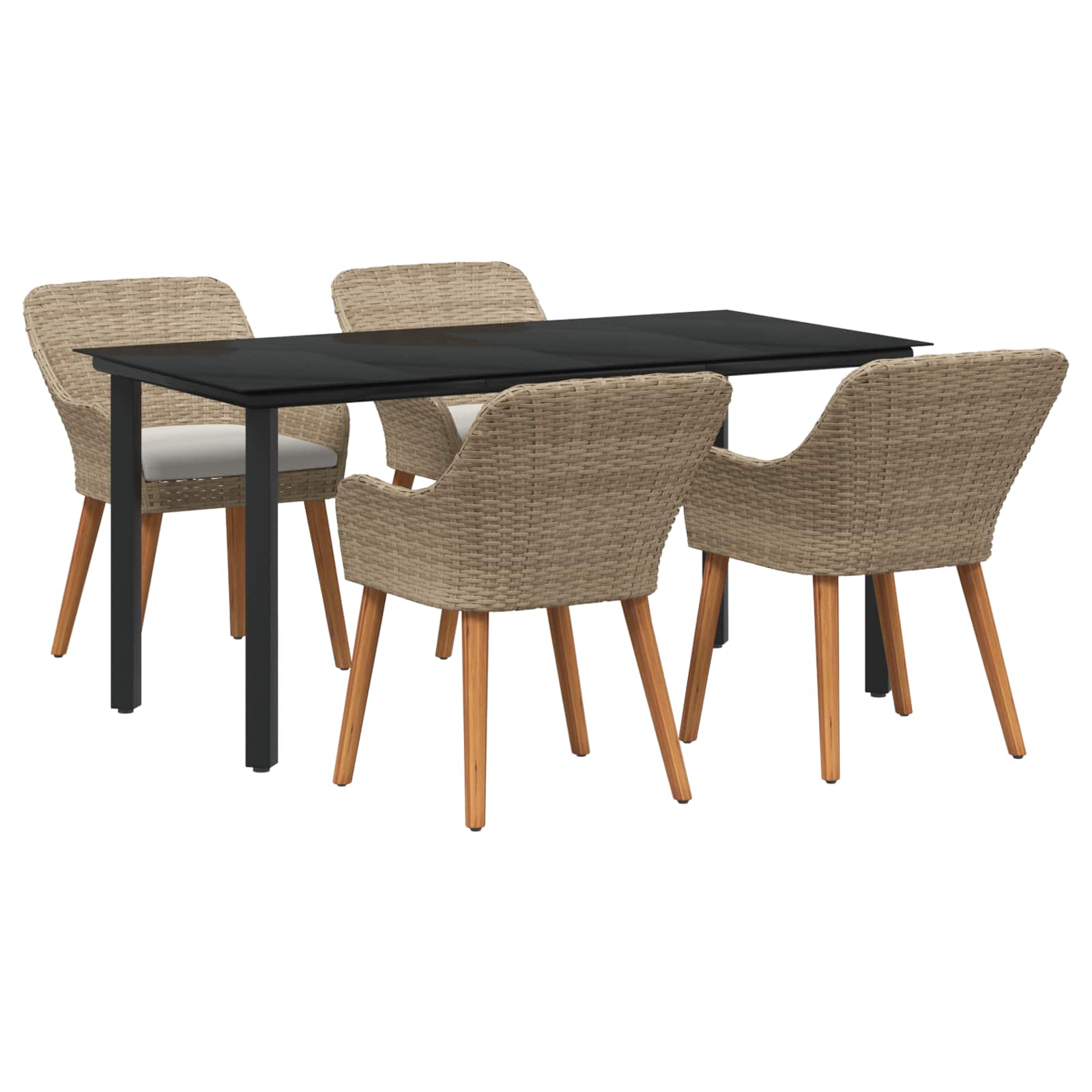 Set da Pranzo per Giardino 5 pz Beige polyrattan