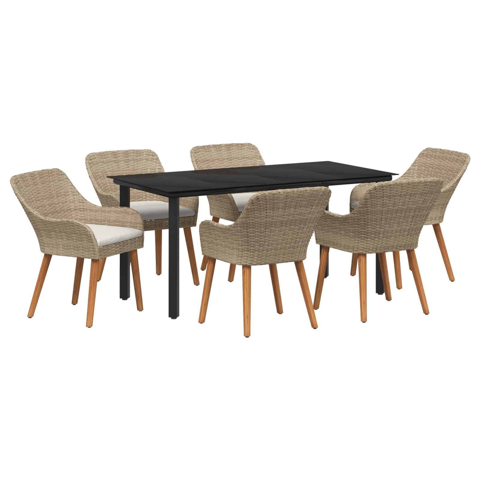 Set da Pranzo per Giardino 7 pz Beige polyrattan