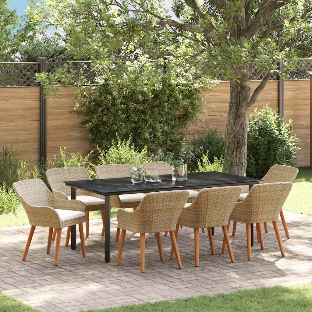 Set da Pranzo per Giardino 9 pz Beige polyrattan