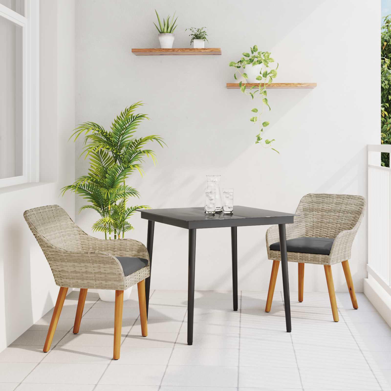 Set da Pranzo per Giardino 3 pz Grigio chiaro polyrattan