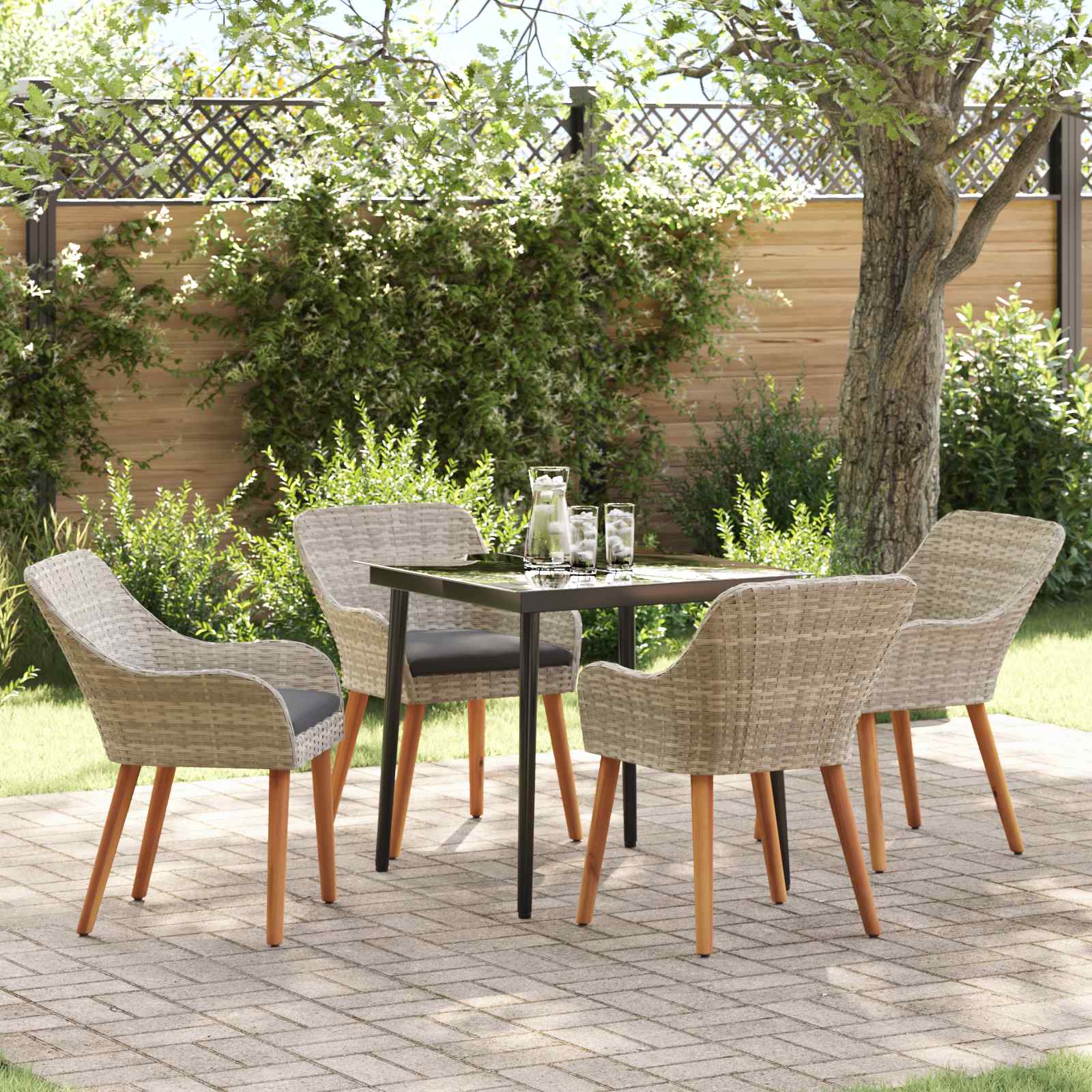 Set da Pranzo per Giardino 5 pz Grigio chiaro polyrattan