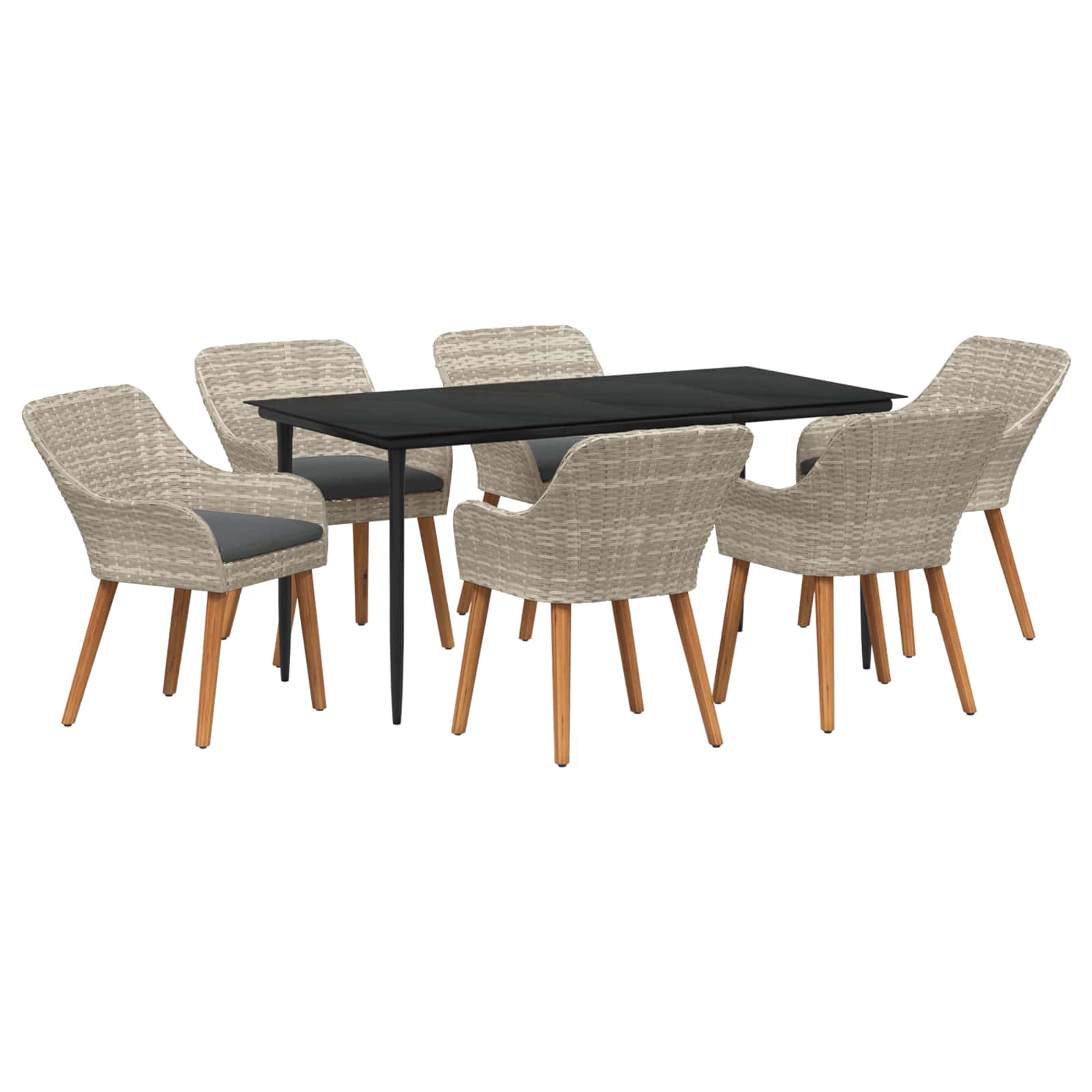 Set da Pranzo per Giardino 7 pz Grigio chiaro polyrattan