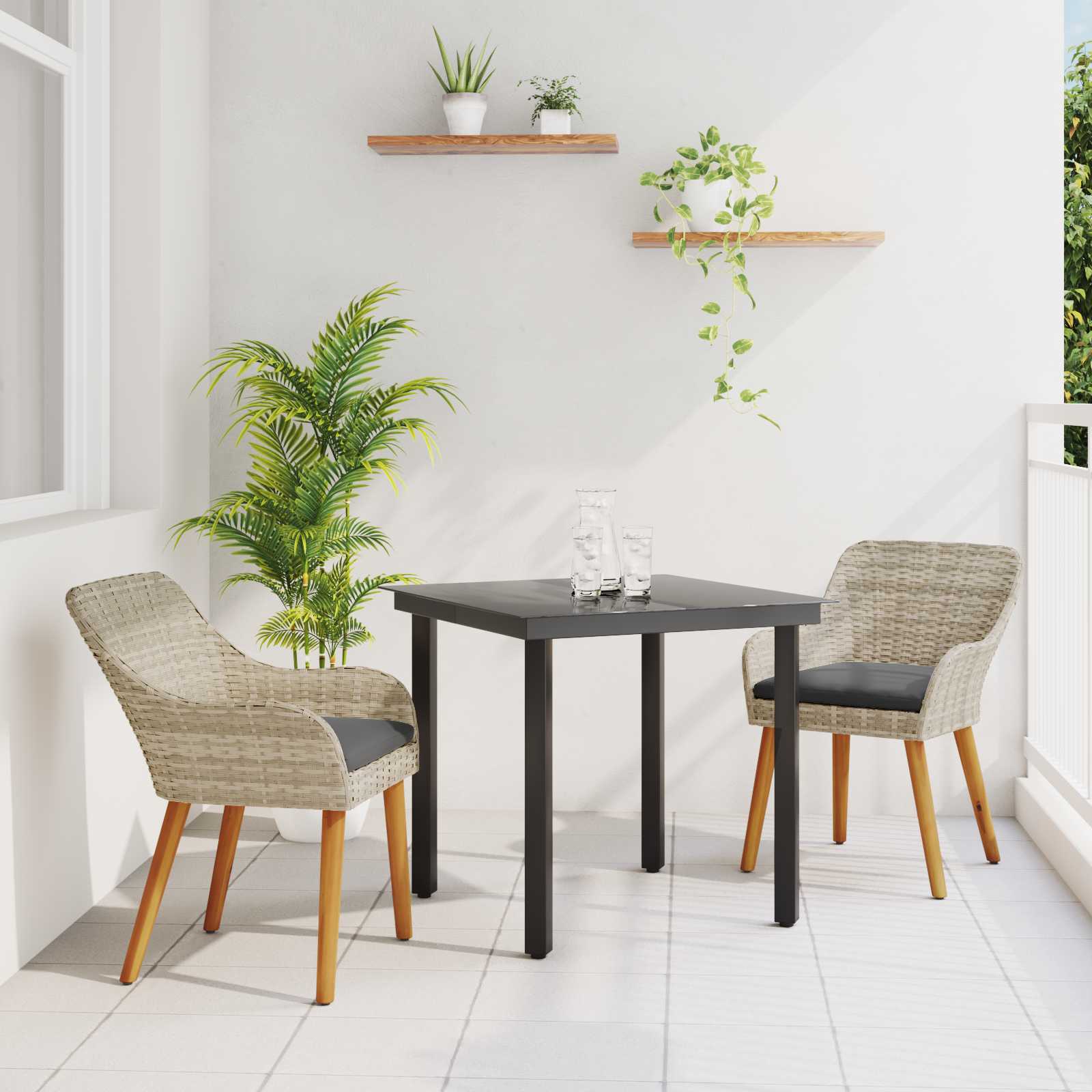 Set da Pranzo per Giardino 3 pz Grigio chiaro polyrattan