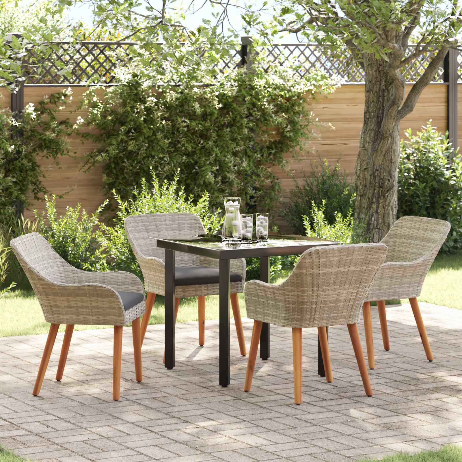 Set da Pranzo per Giardino 5 pz Grigio chiaro polyrattan