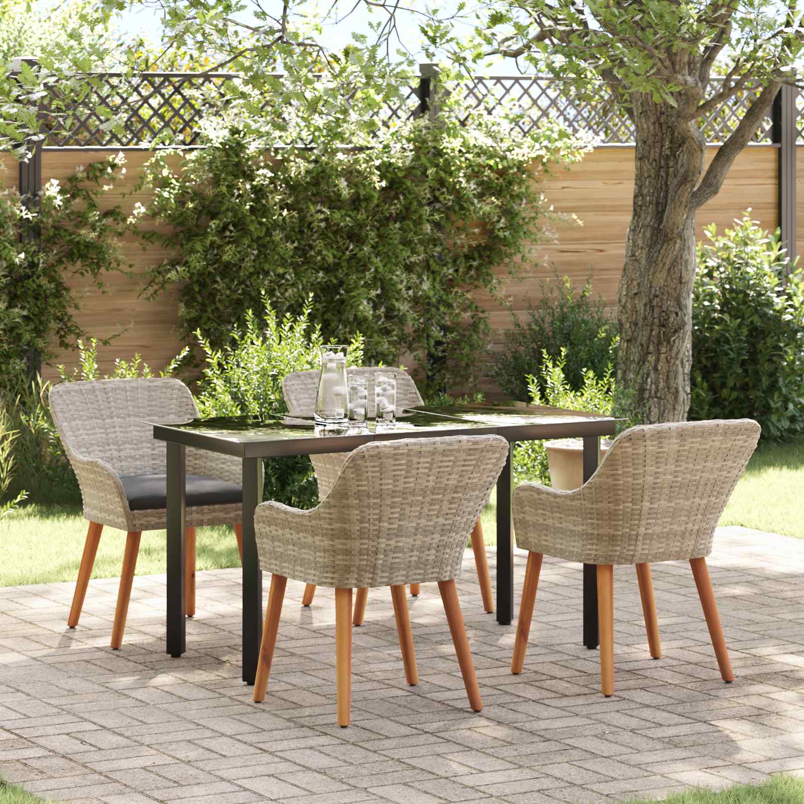 Set da Pranzo per Giardino 5 pz Grigio chiaro polyrattan