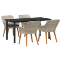 Set da Pranzo per Giardino 5 pz Grigio chiaro polyrattan