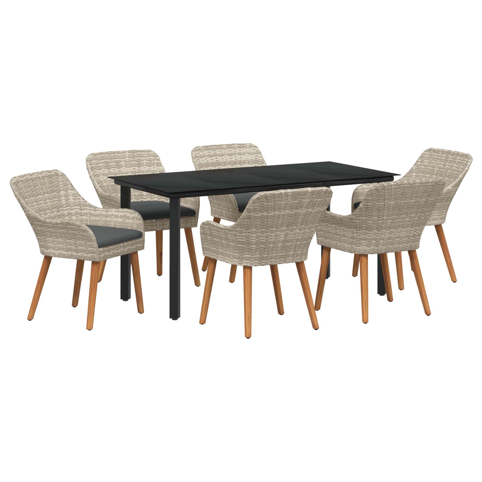 Set da Pranzo per Giardino 7 pz Grigio chiaro polyrattan