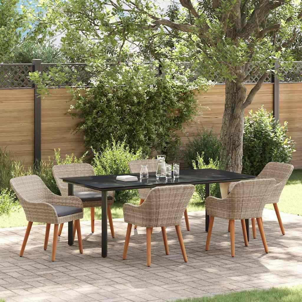 Set da Pranzo per Giardino 7 pz Grigio chiaro polyrattan
