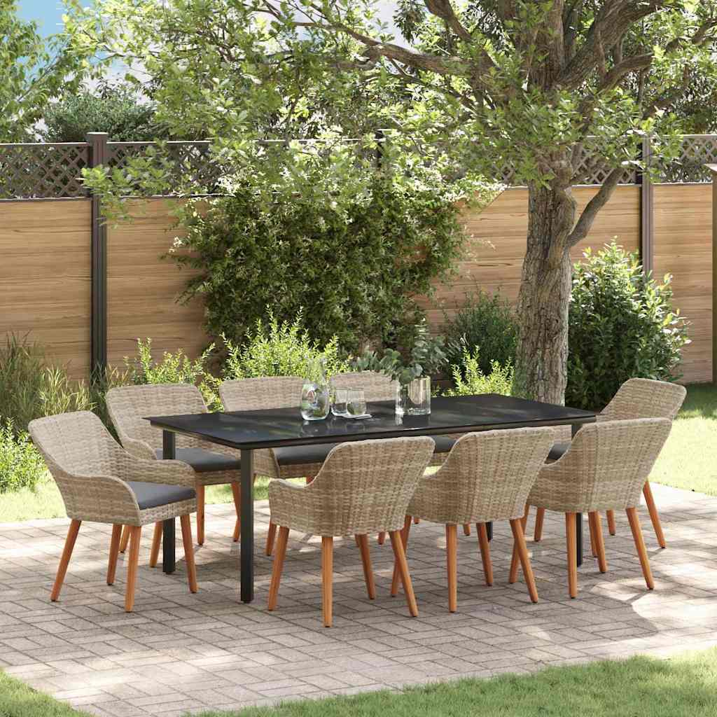 Set da Pranzo per Giardino 9 pz Grigio chiaro polyrattan