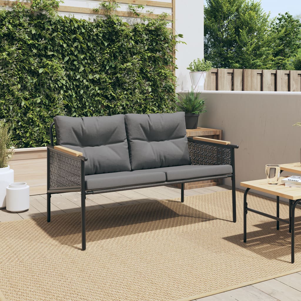 Panchina da Giardino con Cuscini 116 cm Nera in Acciaio