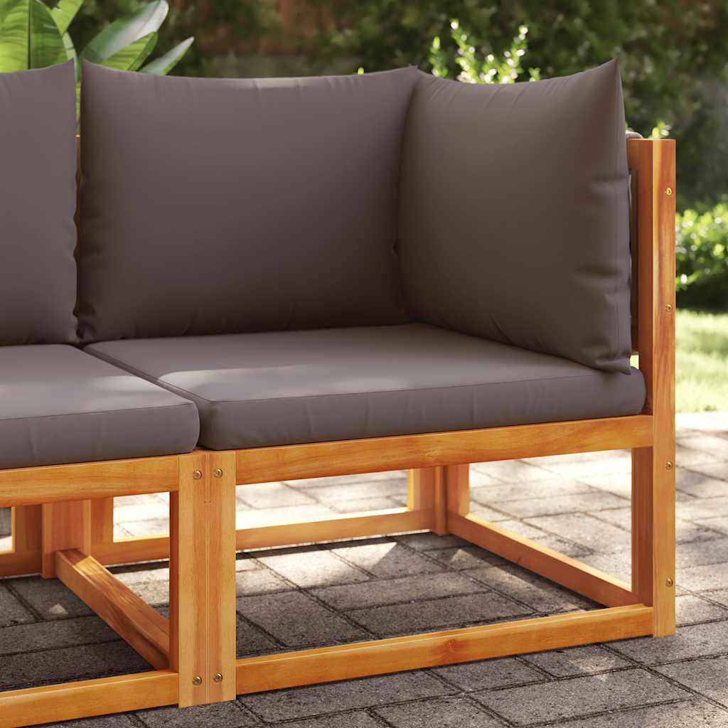 Divano da giardino angolare con cuscini in legno di acacia e corda