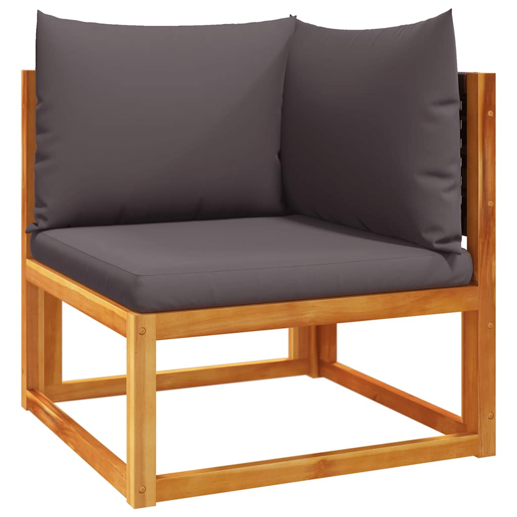 Divano da giardino angolare con cuscini in legno di acacia e rattan