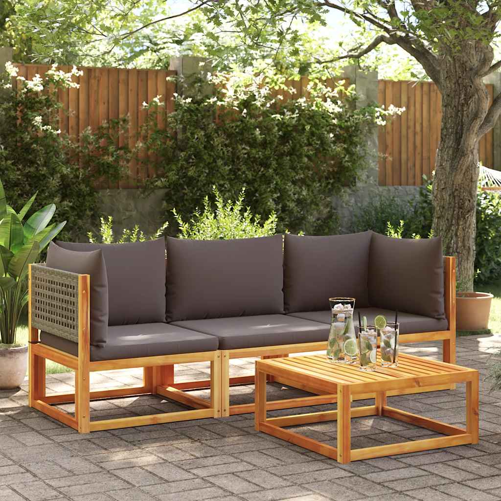 Divano da giardino angolare con cuscini in legno di acacia e rattan
