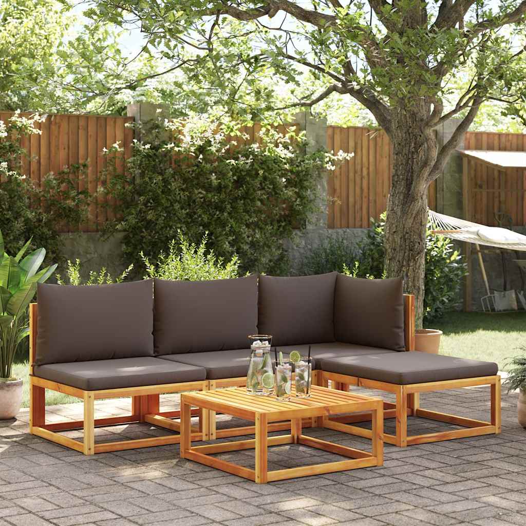 Divano da giardino senza braccioli con cuscini in legno di acacia e rattan