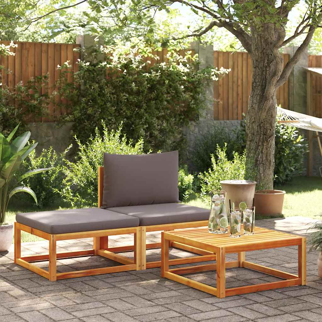Set di divani da giardino 3 pezzi con cuscini in legno di acacia e rattan
