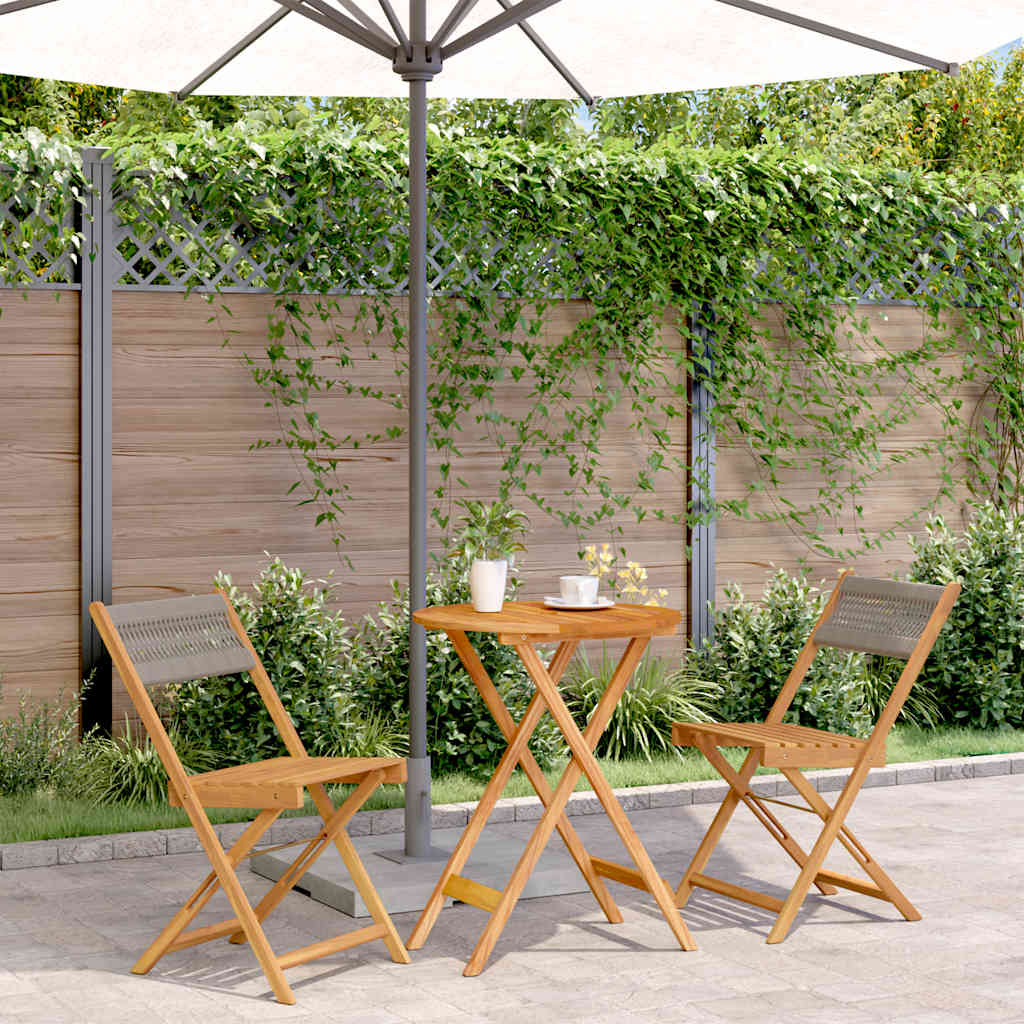 Set da Bistrot 3pz Grigio in Polipropilene e Legno Massello