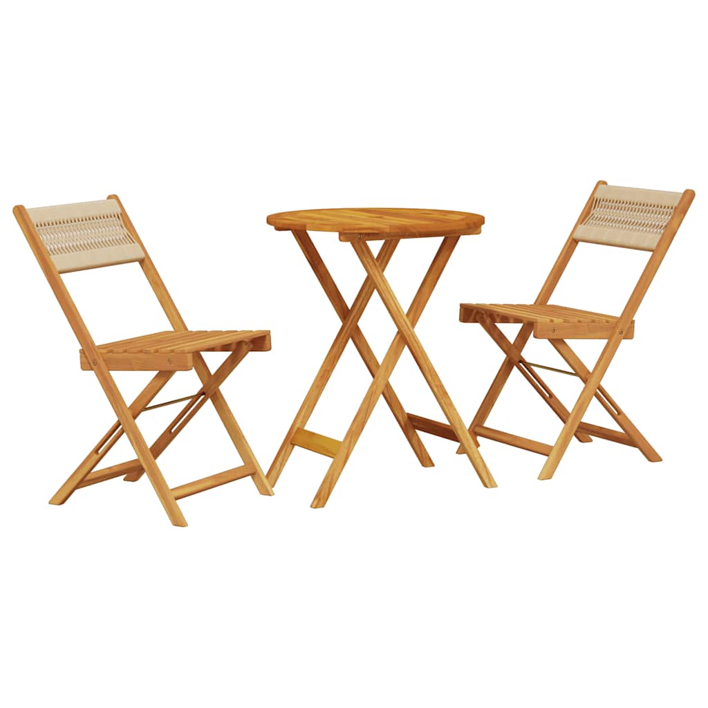 Set da Bistrot 3pz Beige in Polipropilene e Legno Massello