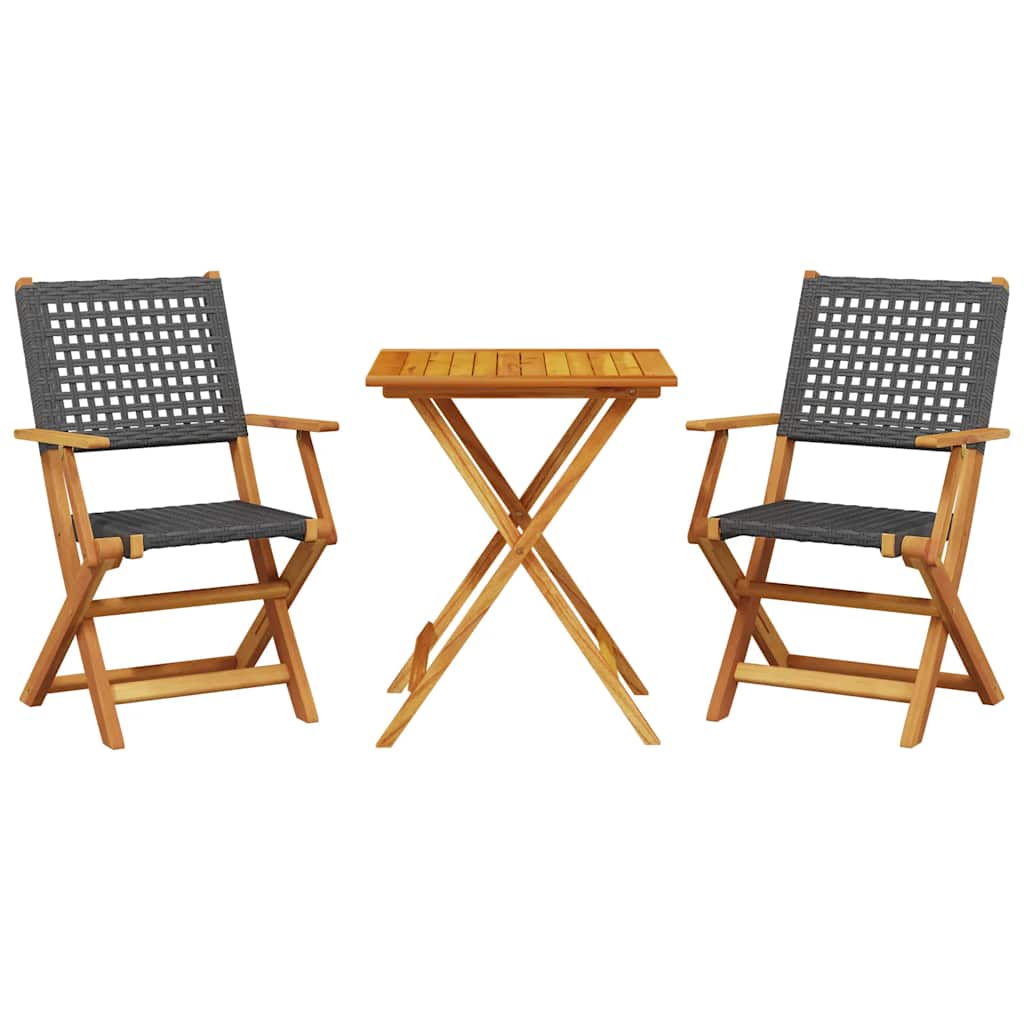 Set da Bistrot 3 pz Nero in Polyrattan e Legno Massello