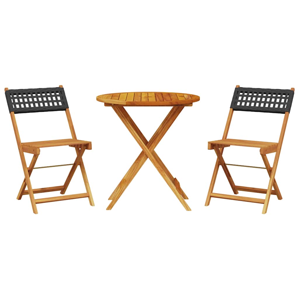 Set da Bistrot 3 pz Nero in Polyrattan e Legno Massello