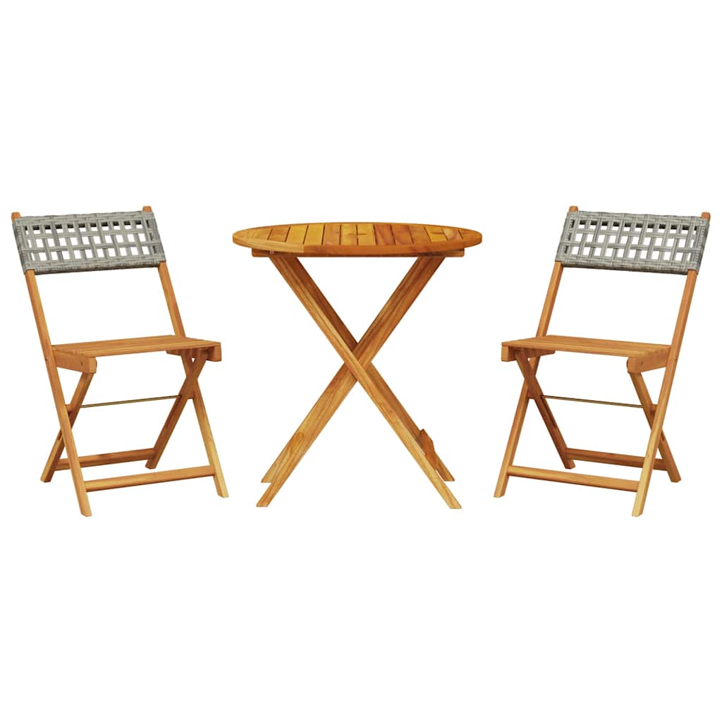 Set da Bistrot 3 pz Grigio in Polyrattan e Legno Massello