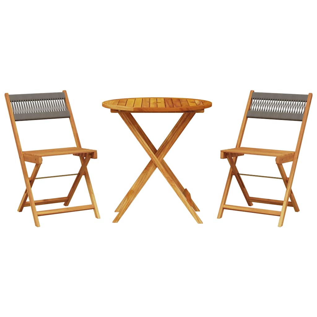 Set da Bistrot 3pz Grigio in Polipropilene e Legno Massello