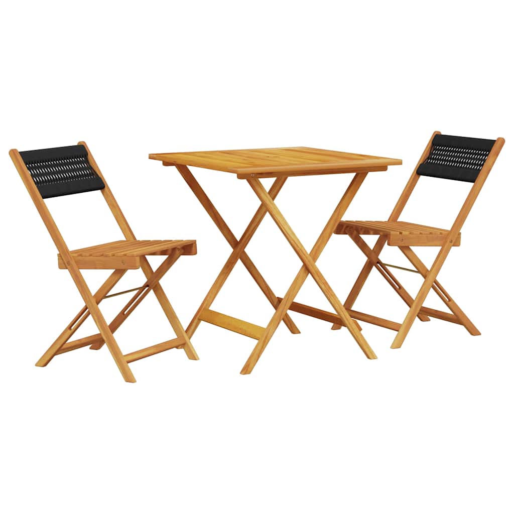 Set da Bistrot 3pz Nero in Polipropilene e Legno Massello