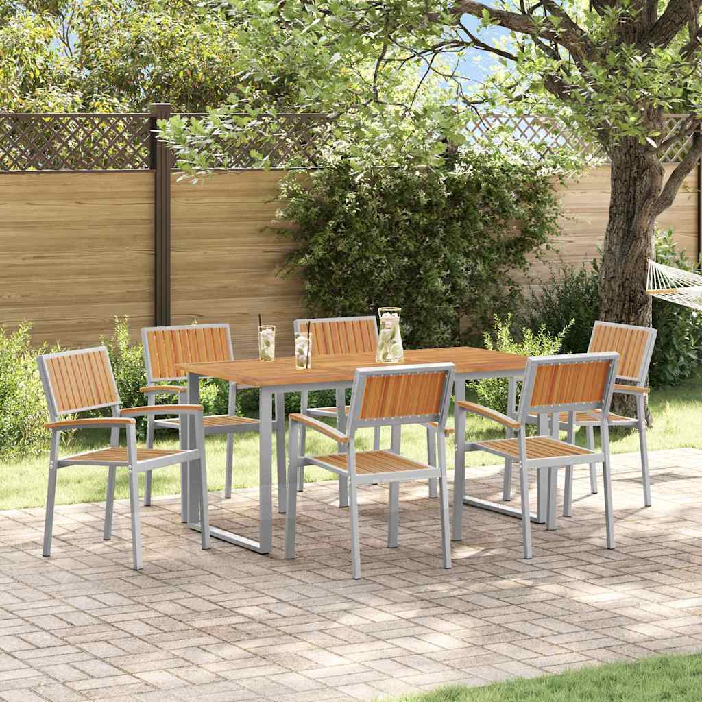 Set da Pranzo per Giardino 7 pz Grigio Legno di Acacia Massello
