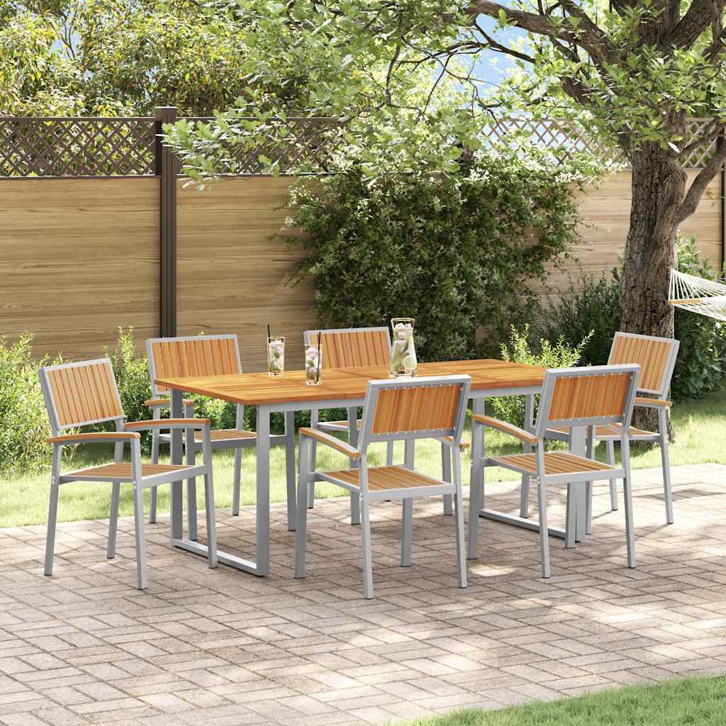Set da Pranzo per Giardino 7 pz Grigio Legno di Acacia Massello