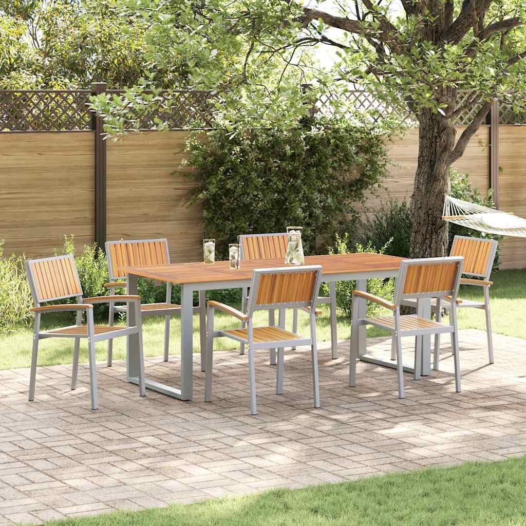 Set da Pranzo per Giardino 7 pz Grigio Legno di Acacia Massello