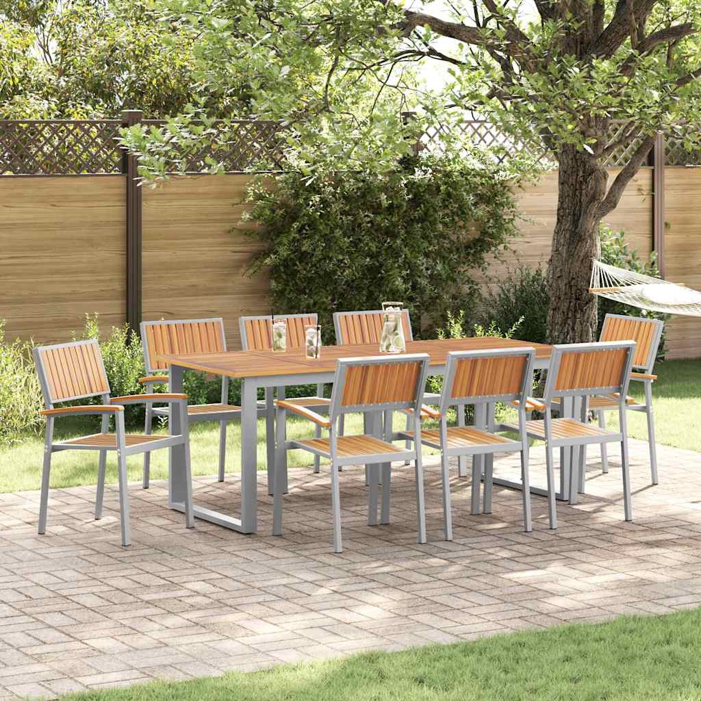 Set da Pranzo per Giardino 9 pz Grigio Legno di Acacia Massello