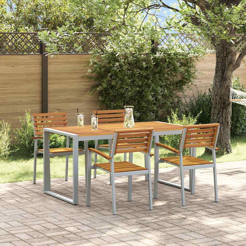 Set da Pranzo per Giardino 5 pz Grigio Legno di Acacia Massello