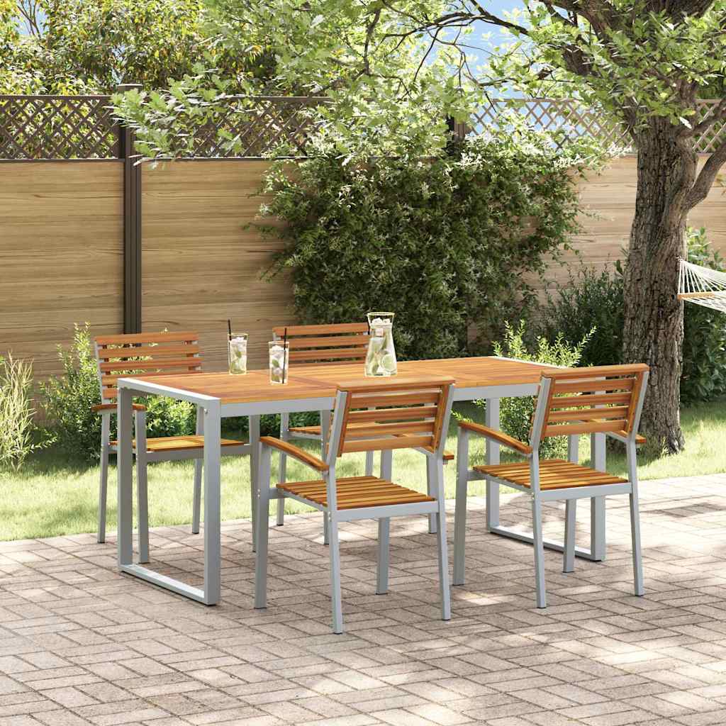 Set da Pranzo per Giardino 5 pz Grigio Legno di Acacia Massello