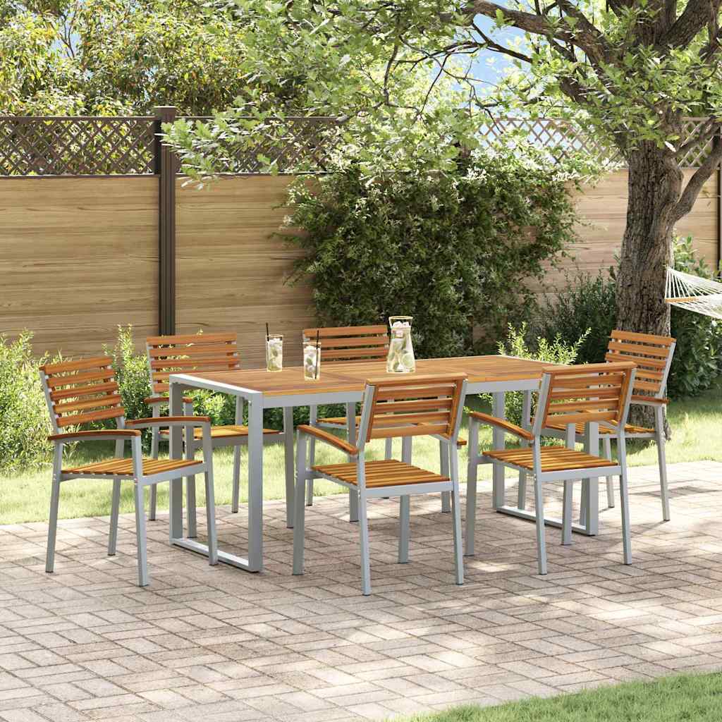 Set da Pranzo per Giardino 7 pz Grigio Legno di Acacia Massello