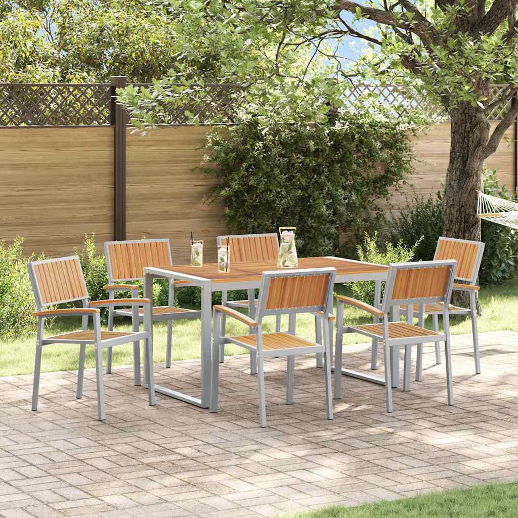 Set da Pranzo per Giardino 7 pz Grigio Legno di Acacia Massello
