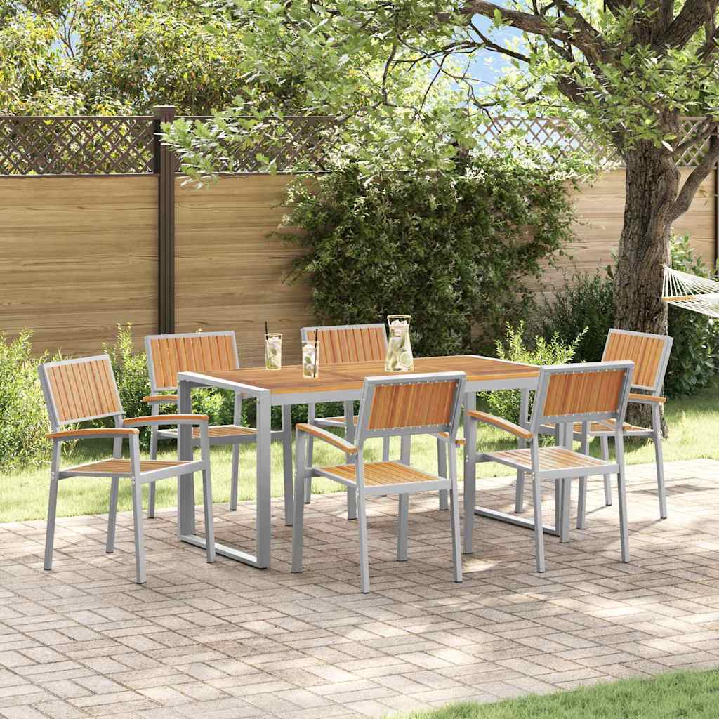 Set da Pranzo per Giardino 7 pz Grigio Legno di Acacia Massello