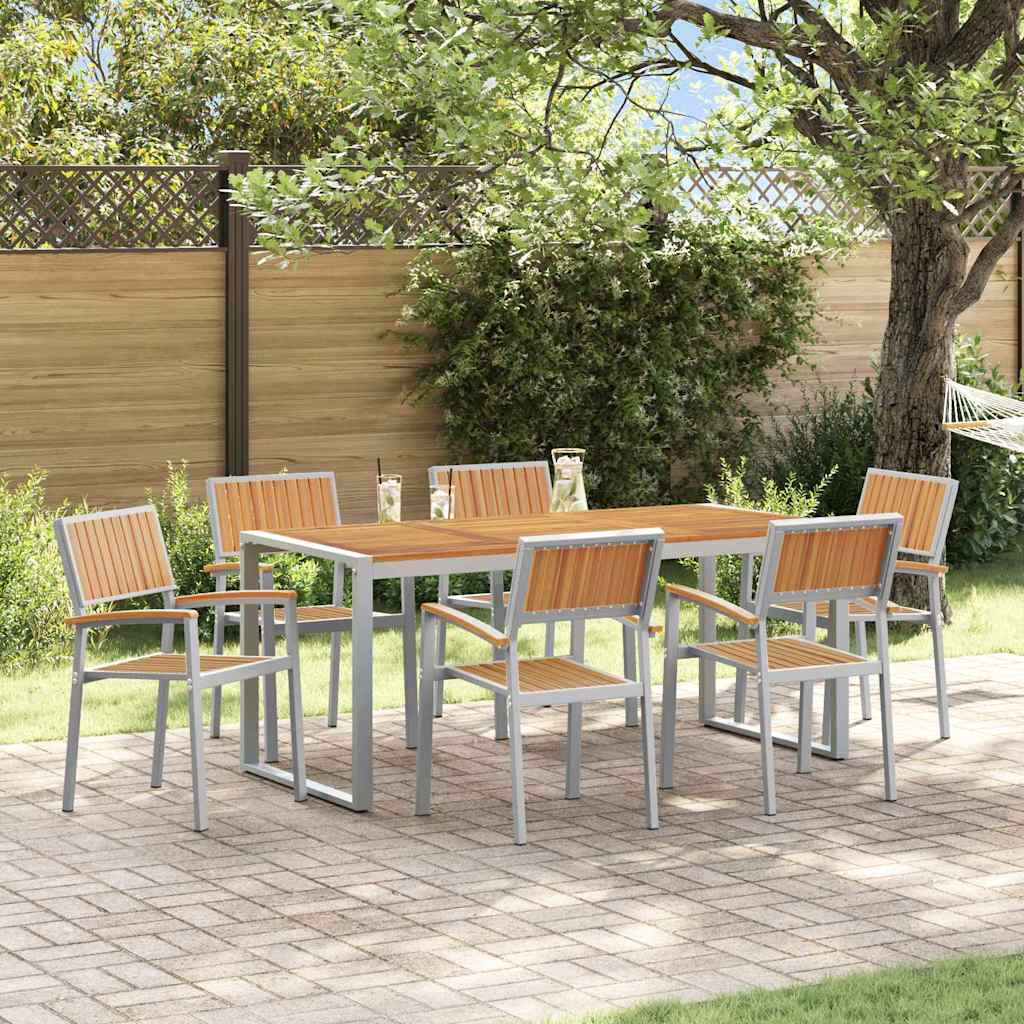 Set da Pranzo per Giardino 7 pz Grigio Legno di Acacia Massello