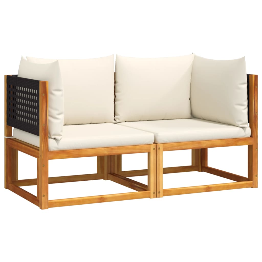 Divani da Giardino Angolari con Cuscini 2 pz in Legno di Acacia e Rattan