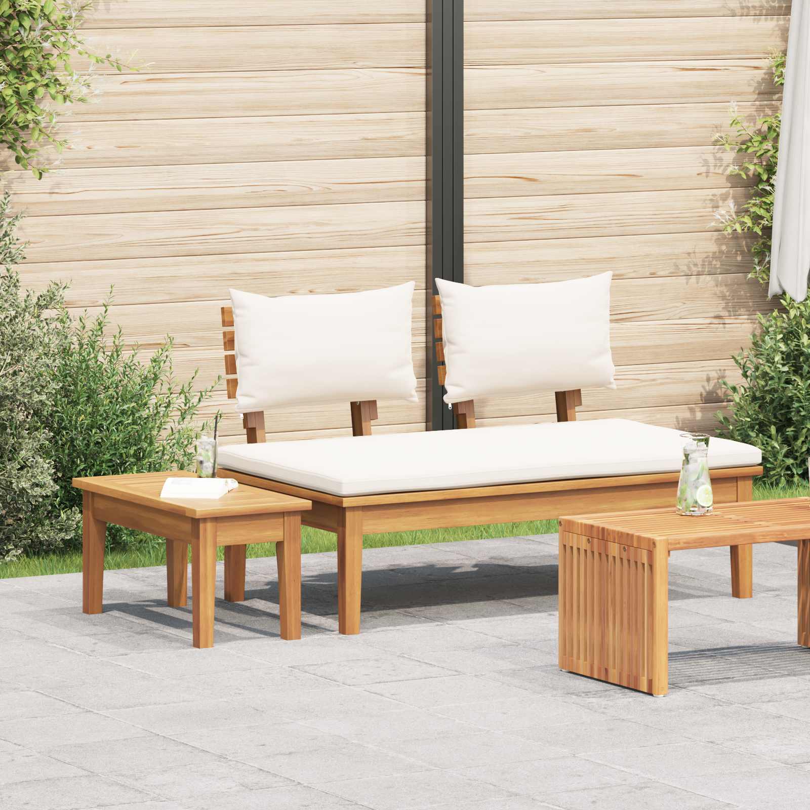 Set Panchina e Tavolo da Giardino 2 pz Crema e Marrone