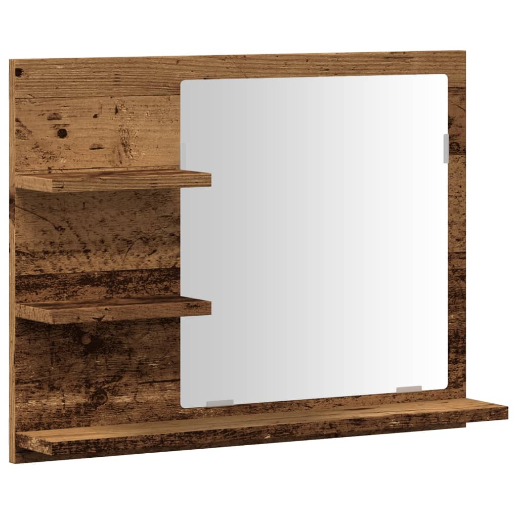Armadietto a Specchio da Bagno Legno Vecchio 60x10,5x45 cm