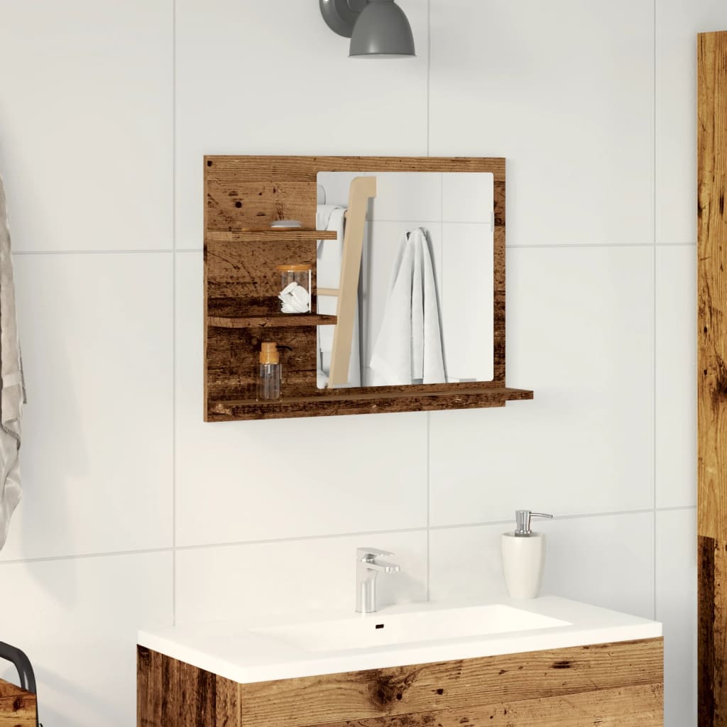 Armadietto a Specchio da Bagno Legno Vecchio 60x10,5x45 cm