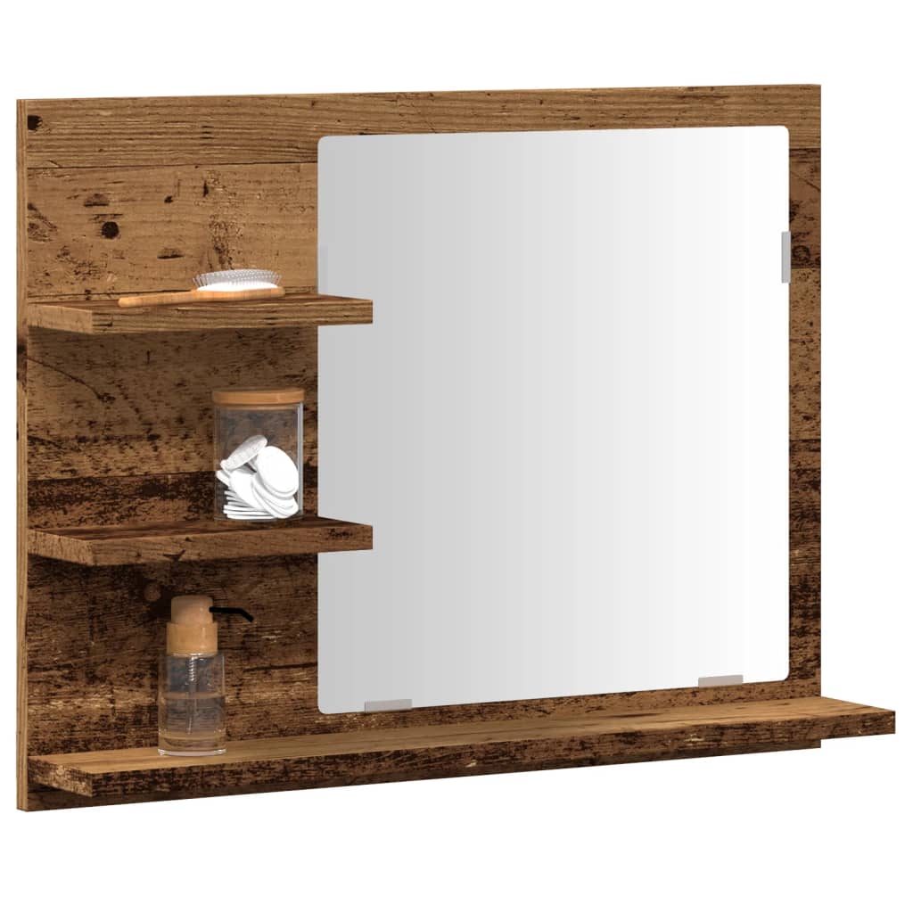 Armadietto a Specchio da Bagno Legno Vecchio 60x10,5x45 cm