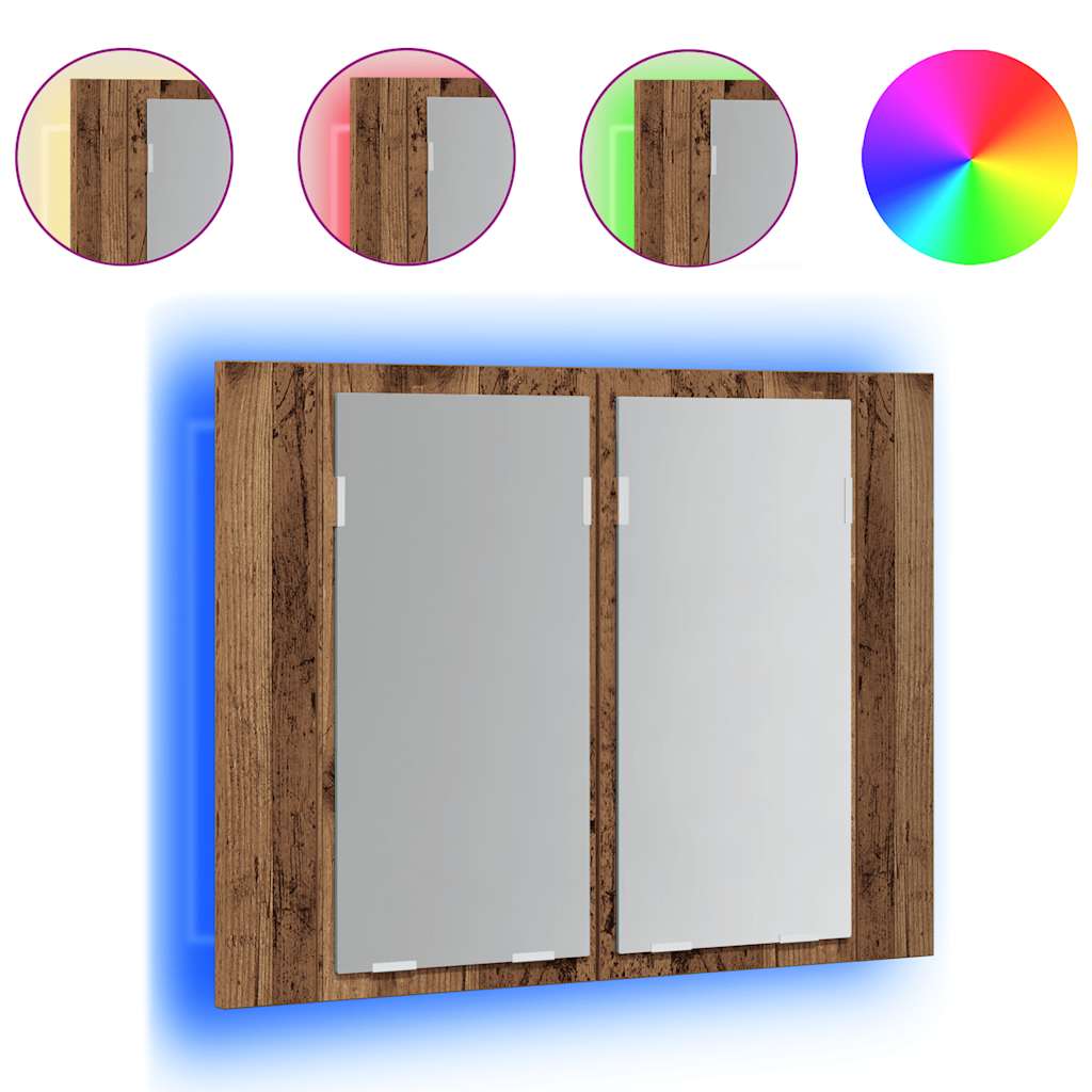 Mobile Specchio LED Legno Antico 60x12x45 cm Legno Multistrato