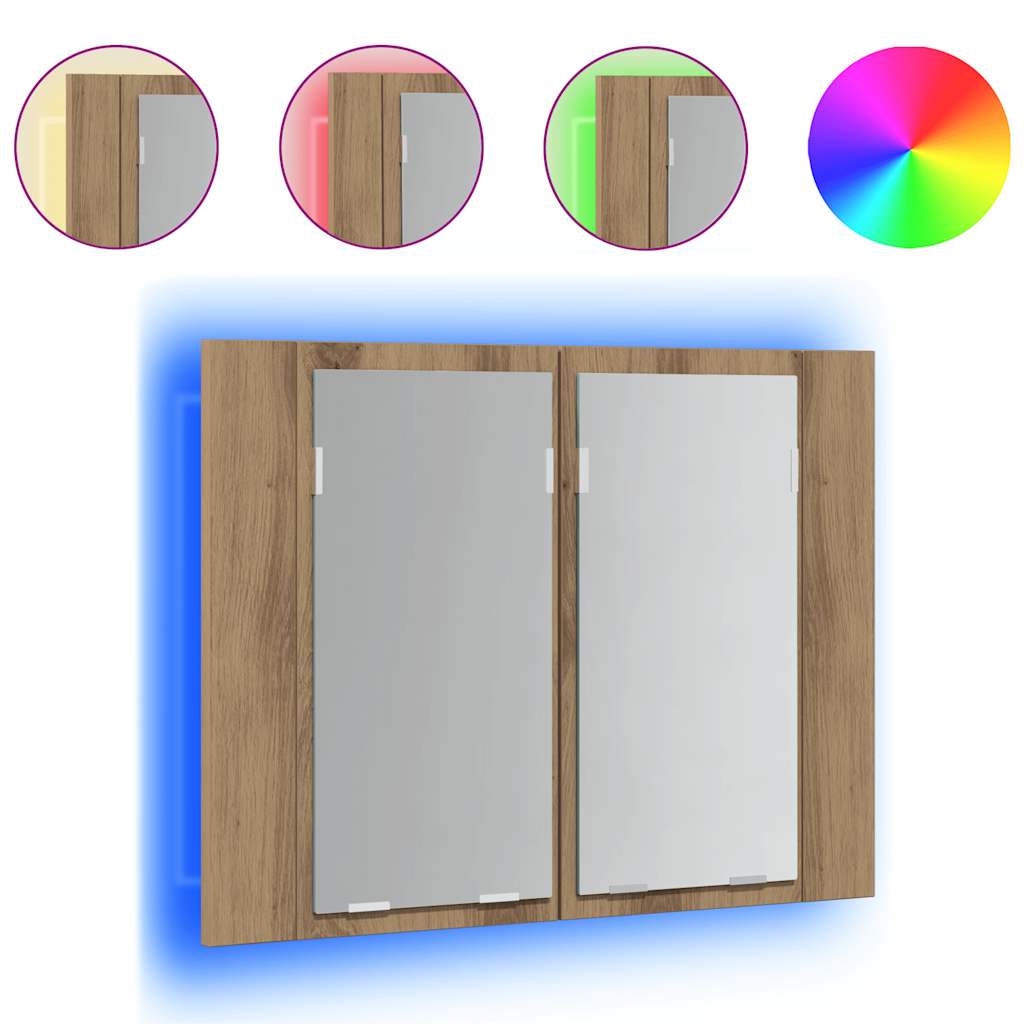 Mobile Specchio LED Rovere Artigianale 60x12x45 cm Multistrato